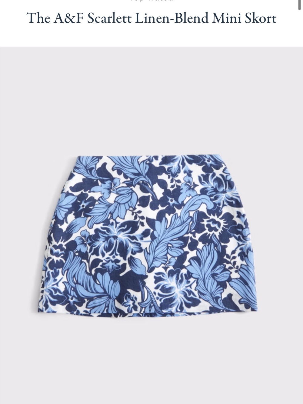 Abercrombie & Fitch Blue and White Floral Linen-Blend Mini Skort